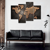 世界地图装饰画 现代客厅书房会议办公室挂画油画壁画三联无框画
