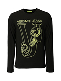 versace jeans 黑色印花纯棉长袖男士T恤