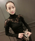 2016秋装女装新款韩版性感蕾丝打底针织衫高领毛衣紧身短款上衣潮