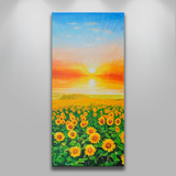 欧式手绘进门玄关风景油画向日葵竖幅走廊过道装饰画田园花卉竖版