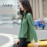 预售）Amii[极简主义] 2016秋季新款不规则开叉纯色长袖衬衫女