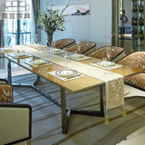 新古典长方形餐桌椅组合6人不锈钢贴木皮饭桌西餐桌样板房定做