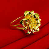 新款黄金戒指女款仿999千足金镀金24K食指环戒子牡丹大花朵时尚款