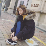 韩国ulzzang2015新款冬装加厚棉袄女 毛领连帽短款棉衣外套面包服