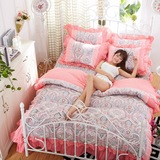 包邮韩版公主粉色四件套韩版蕾丝床品床裙床罩款1.2/1.5/1.8米床