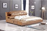 2米2.2米实木真皮大床双人床婚床定制加长宽榻榻米床储物2.4米1.8