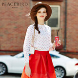 太平鸟女装春季衬衫 时尚甜美气质立领印花直筒长袖衬衣