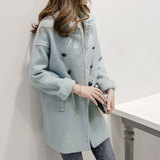 2015冬季新款韩版女装 加厚保暖宽松翻领双排扣长袖毛呢外套大衣