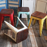 loft工业风高脚凳子椅吧凳金属凳复古怀旧欧式铁艺装饰家用实木凳
