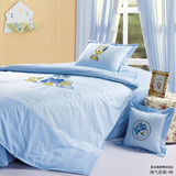 纯棉男孩卡通儿童床单三件套学生被单被套床上3件套1.2 1.5米蓝色