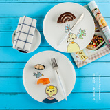 10寸创意西餐盘家用骨质瓷韩式陶瓷器平盘卡通碟子早餐大牛排盘子