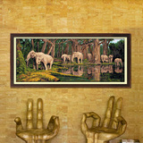 数字油画大幅DIY手绘客厅卧室装饰画大象风水壁画饮水思源80*200