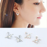 韩国新款18K玫瑰金扇形单钻耳钉女韩版时尚彩金花朵耳饰耳环耳坠