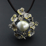 八福珠宝 天然异型珍珠吊坠胸针别针女925银镶嵌淡水珍珠胸花