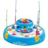儿童钓鱼玩具 电动旋转双层音乐磁性钓鱼套装宝宝益智玩具1-2-3岁