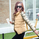2015新款冬季韩版pu皮袖棉服女短款时尚修身棉衣立领棉袄冬装外套
