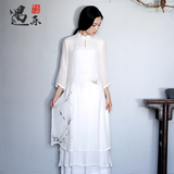 设计师原创仙女范复古禅意中式上衣 中国风手绘旗袍连衣裙 女茶服