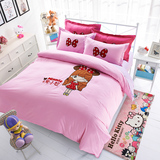 粉色公主风可爱卡通儿童床上用品四件套女生床单被套宿舍三件套夏