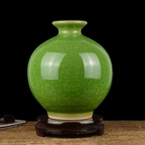 景德镇陶瓷器 仿古绿色水晶花瓶 中式客厅电视柜博古架玄关摆件