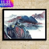 阶梯山水风景水墨挂画壁画 中式客厅玄关电表箱背景装饰画有框画