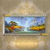 简欧现代中式有框纯手绘油画聚宝盆山水风景别墅客厅装饰画DLE024
