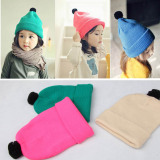 2015宝宝帽子秋韩版女童冬季针织帽保暖帽子婴儿帽毛球儿童套头帽