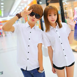 2015夏季新款薄纯白色短袖情侣装衬衫男士韩版修身休闲半袖衬衣潮