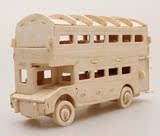 益智拼图仿真公交车儿童玩具 木头立体拼装迷你汽车模型双层巴士