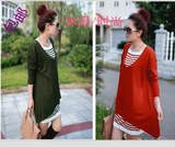 2015春季新款时尚韩版休闲两件套套装大码女装毛针织衫打底连衣裙