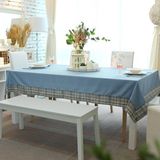 热卖蓝色地中海风格 纯棉格子色织布料 桌布餐桌布台布茶几布盖布