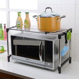 单层可伸缩厨房置物架微波炉置物架1层烤箱架子调味不锈钢整理架