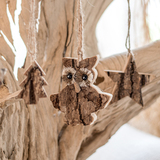 【掬涵】原木挂件树皮工艺品欧式花园圣诞吊饰创意猫头鹰松鼠麋鹿