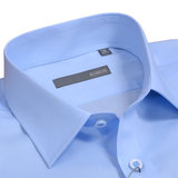 罗蒙男士长袖衬衫 男装纯色浅蓝色青年修身男纯棉工装衬衣6C59112