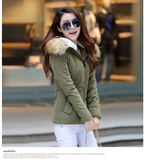 2015冬季新款韩版女装连帽长袖贴布中长款保暖学生棉衣棉服外套