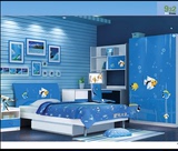 儿童海洋世界彩绘家具四件套王子蓝色套房组合床床头柜书桌衣柜