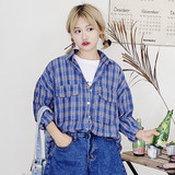 2016夏装新款韩版学院风棉质格子衬衫女长袖 宽松学生休闲衬衣潮