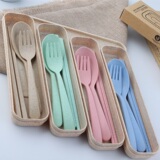 麦元素创意筷子勺子套装可爱便携餐具三件套学生叉子儿童旅行筷盒