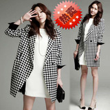 2014新品韩版中长款修身显瘦千鸟格毛呢大码风衣 西装优雅外套女