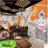 手绘动物墙纸客厅艺术时尚个性卡通英伦咖啡餐厅壁纸商店大型壁画