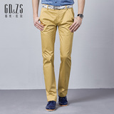 GD＆ZS/格度·佐致男士时尚黄色修身弹力直筒纯棉英伦长裤休闲裤
