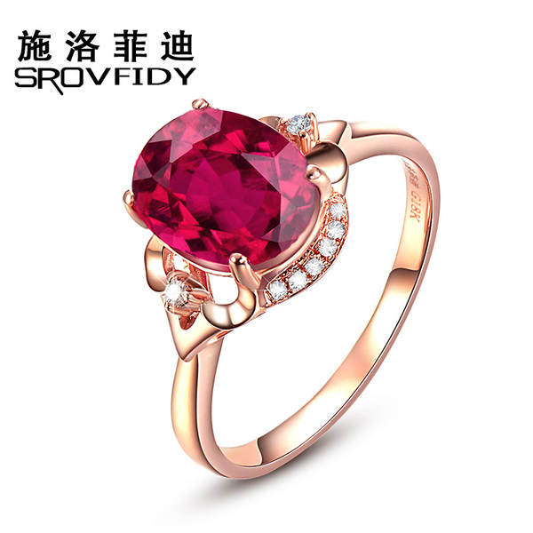 天然红碧玺戒指女款 3克拉天然鸽血红碧玺18k金镶嵌钻石宝石女戒