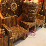 泰国进口老柚木休闲桌椅1套1桌2椅实木家具东南亚原木风格家具H