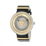 范思哲(Versace)男式女式真皮表带古典金色优雅防水手表 中性手表