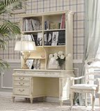 实木白色书桌 美式实木雕花书桌 欧式书桌 实木书桌书柜组合