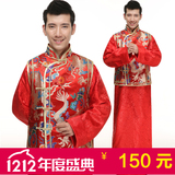 中式结婚喜服 唐装汉服 古装秀禾服 男式结婚礼服 红色新郎龙凤褂