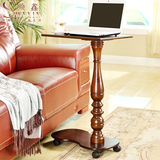美式实木移动电脑桌欧式家用沙发床边笔记本书桌简易旋转懒人升降
