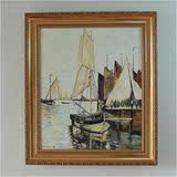 《帆船》世界名画临摹手绘油画莫奈印象风景书房餐厅装饰两件包邮