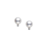 日本代购Mikimoto御木本新款白金小钻珍珠耳钉