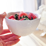 欧式骨瓷饭碗面碗汤碗家用浮雕碗创意花朵陶瓷简约大小碗餐具套装