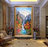 手绘欧式古典山水风景油画客厅玄关壁炉走廊过道有框装饰画聚宝盆